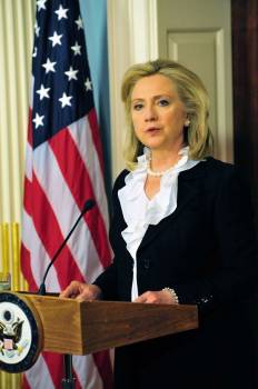 Hilary Clinton speaking to the State Department in August 2011