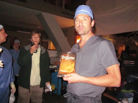 Patrick Dempsey snacks on Popchips on the set of Grey&#039;s Anatomy