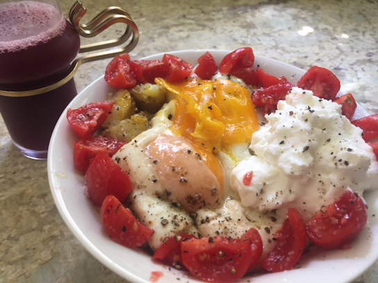 Luscious Fingerling Potatoes with Fried Eggs - Without Guilt! Really!