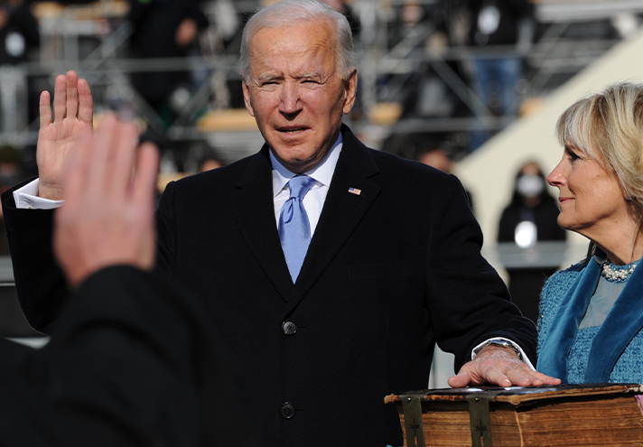 Joe Biden taking the oath of office to become the 46th President of the United States