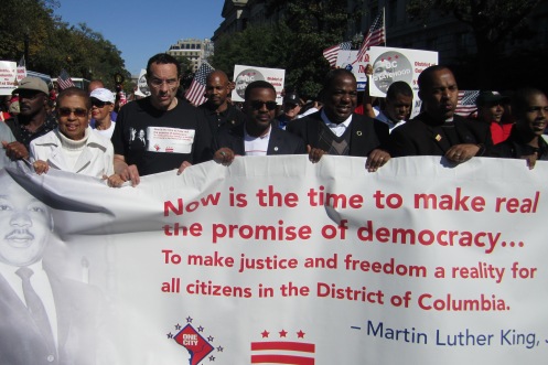 Congresswoman Norton, Mayor Gray, Chairman Kwame Brown and Councilmembers Orange and Thomas march down 15th Street