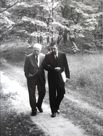 Robert Frost and Secretary of the Interior Stewart Udall, Dumbarton Oaks Park - May 11, 1962