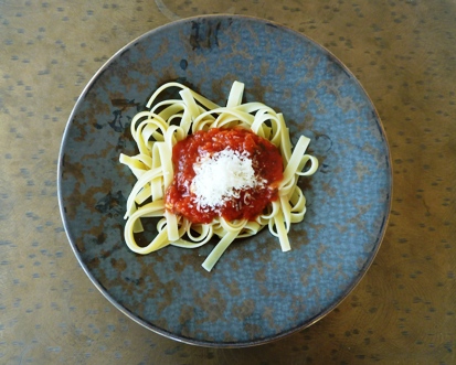 Sauces n&#039; Love Arrabiata over linguine with freshly grated Parmigiano Reggiano