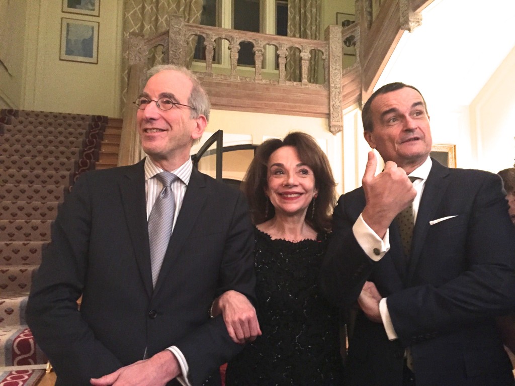 Andrew Plump with his wife Elaine Sciolino and Amb. Gérard Araud