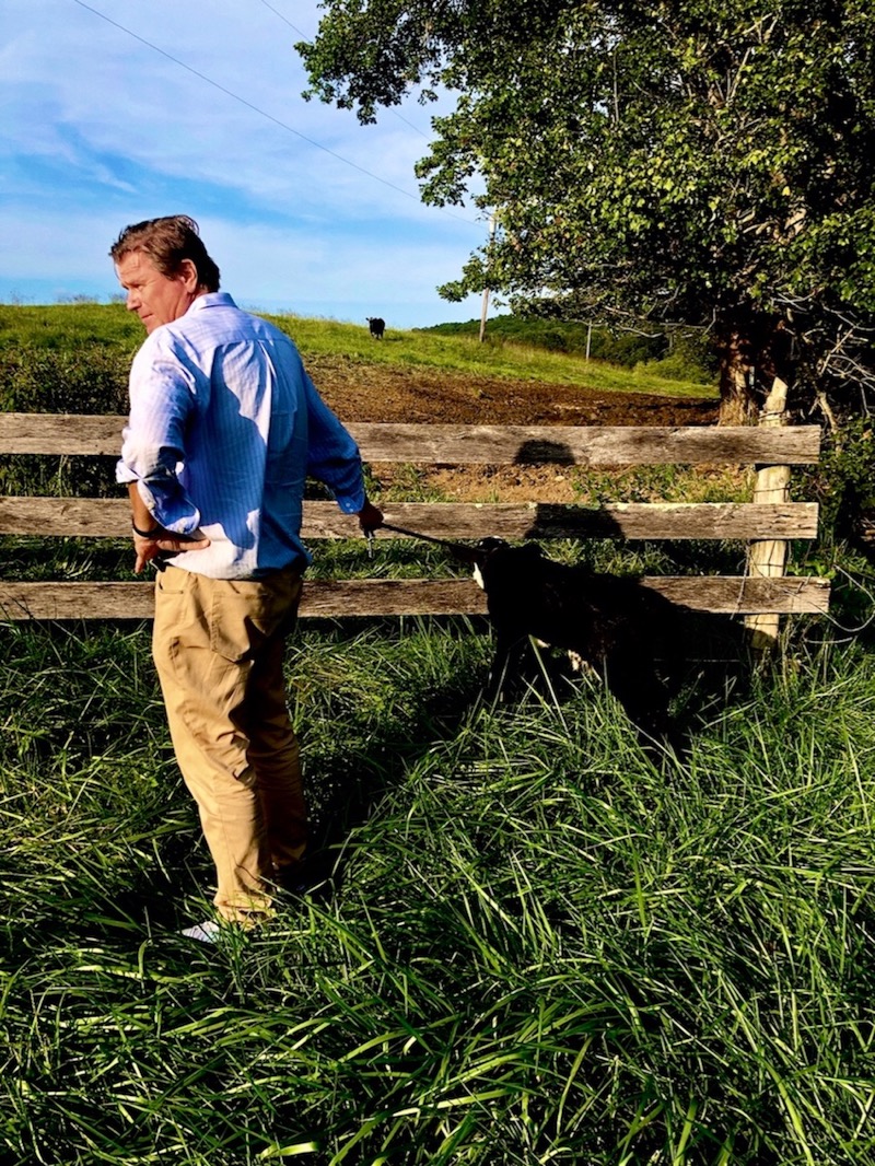 Simon Jacobsen with Black Angus calf