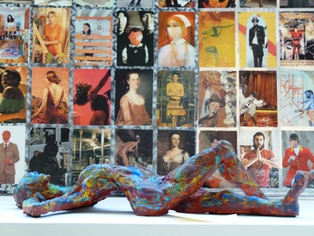Ross Ruot collage and Karen Feld sculpture