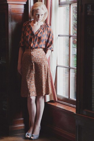 Tucker silk blouse and skirt