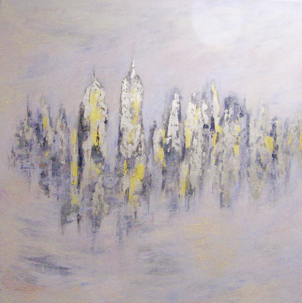Nurieh Mozaffari,  la lune blanch II​​​​​​​, Acrylic and 23K gold leaf on canvas, 2017