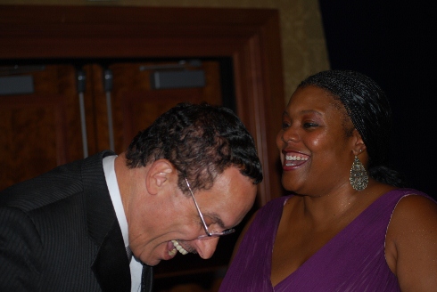 Mayor Gray laughs with DC School Chancellor Kaya Henderson