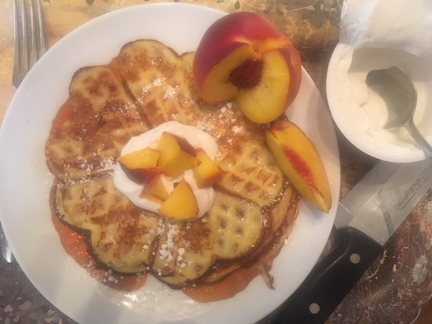 Swedish Waffles, Vanilla Bean Yogurt &amp; Fresh Summertime Peaches