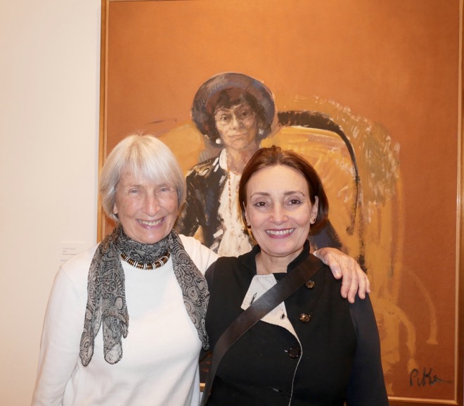 Jeffie Pike Wesson and Amy de la Haye in front of Coco Chanel Portrait by Marion Pike