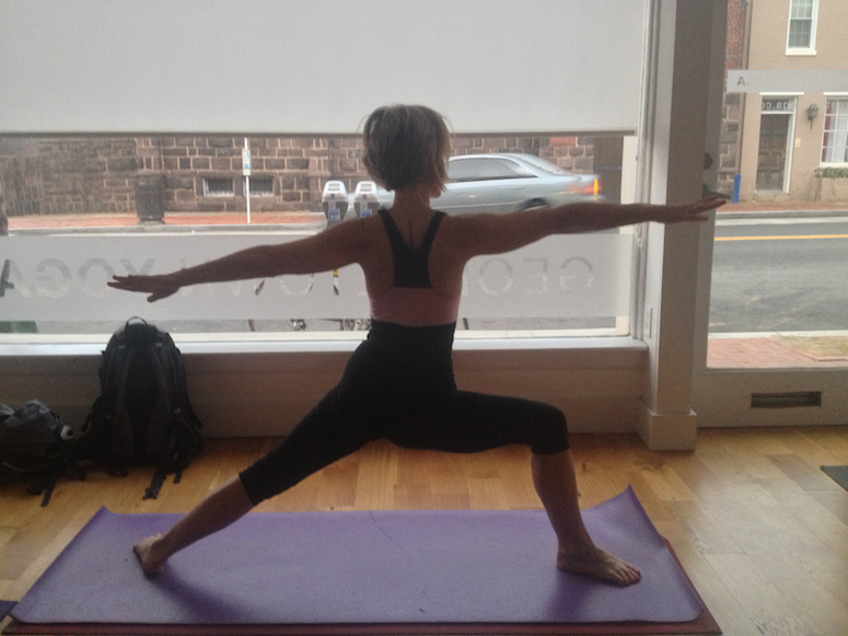 Katherine Tallmadge in Warrior 2 Yoga Position