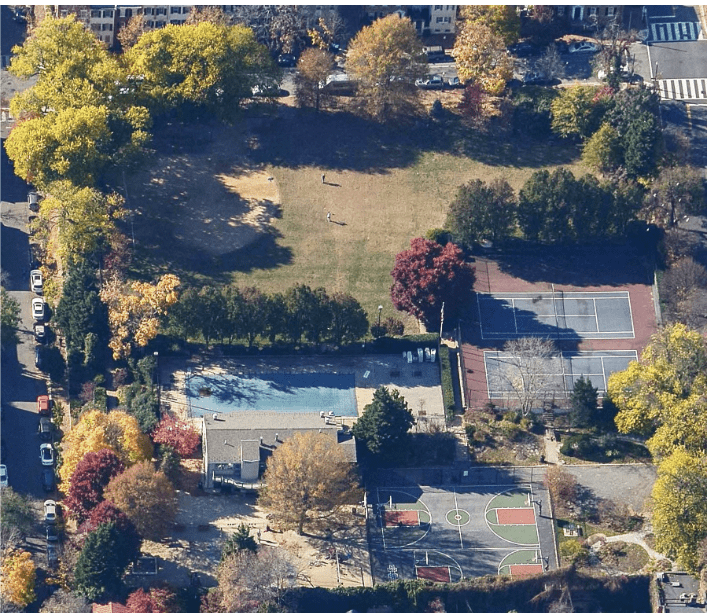 Aerial view of Volta Park’s baseball diamond.