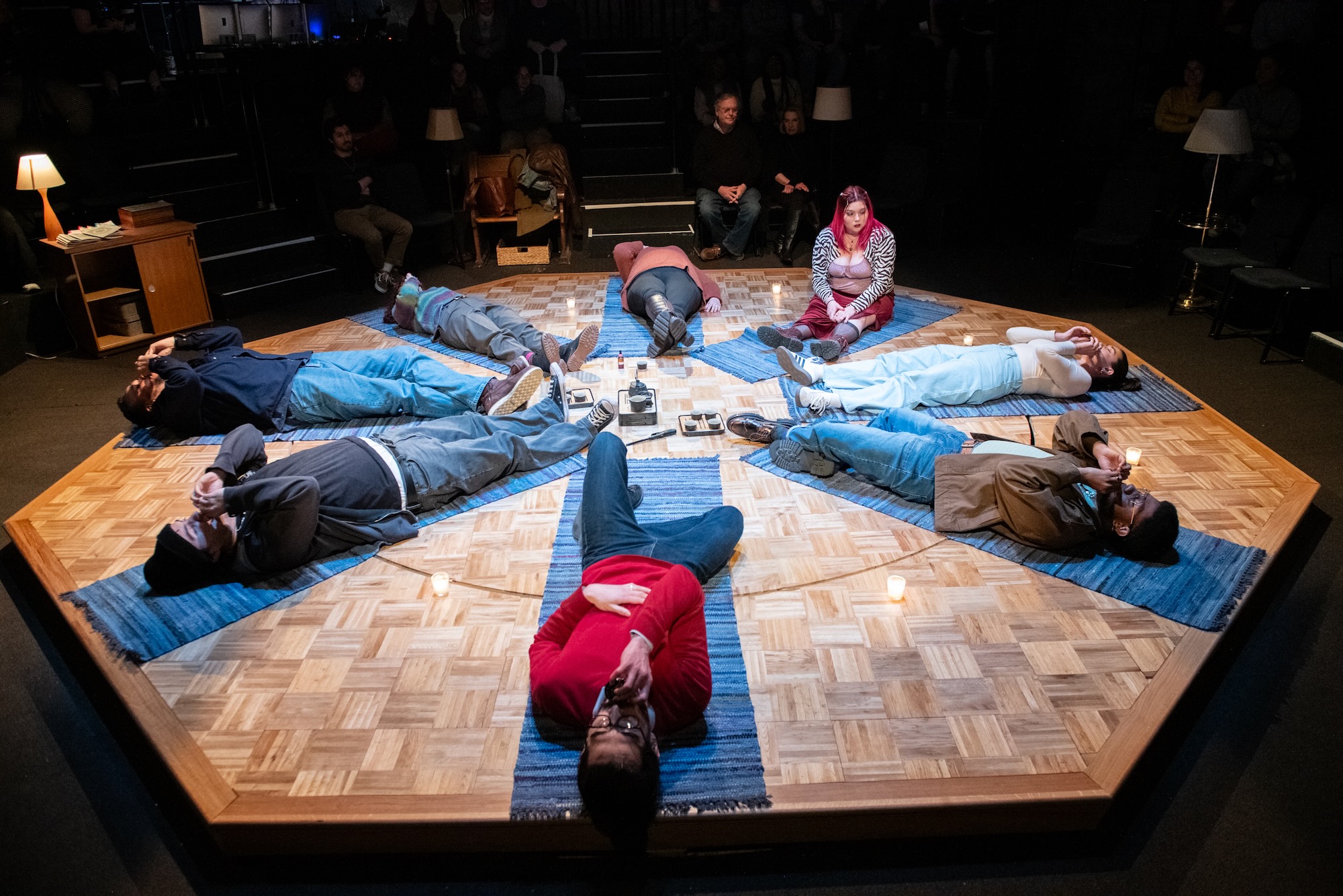 The cast of Octet (Left to right): Aidan Joyce, Jimmy Kieffer, Chelsea Williams, Tracy Lynn Olivera, Amelia Aguilar (sitting upright), Ana Marcu, Angelo Harrington II, and David Toshiro CraneOctet 8 – The cast of Octet (Left to right): Aidan Joyce, Chelsea Williams, Jimmy Kieffer, Amelia Aguilar, Ana Marcu, David Toshiro Crane, Tracy Lynn Olivera and Angelo Harrington II