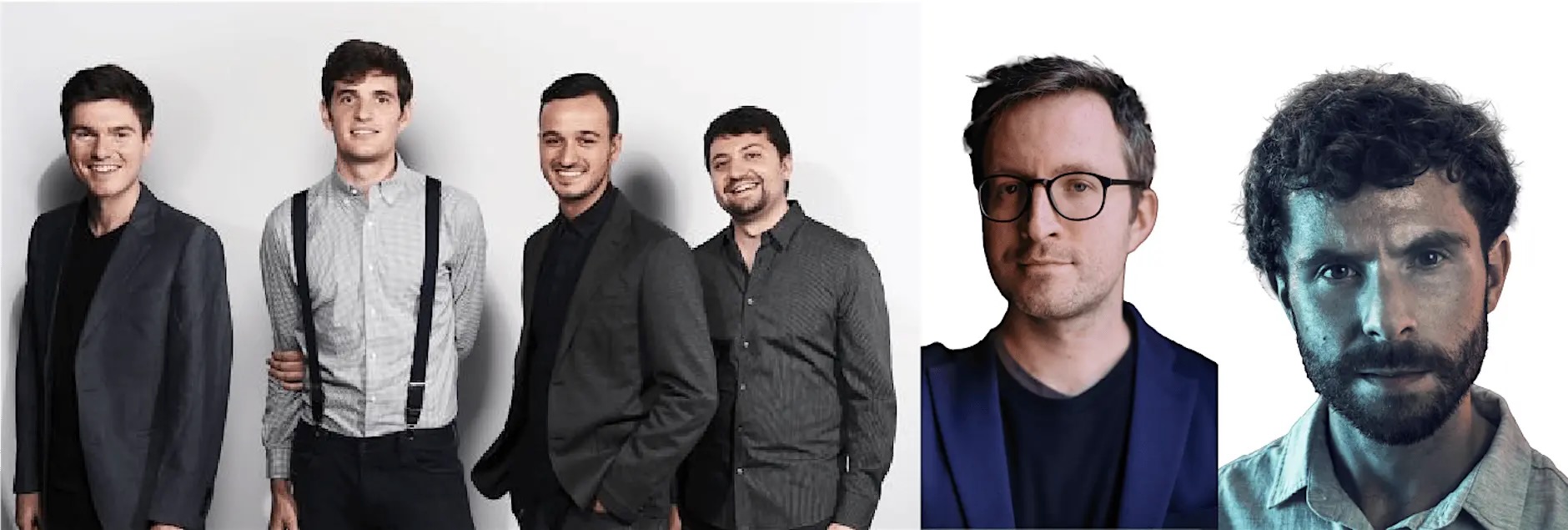 Clockwise from top: Sandbox Percussion, Conor Hanick, Matt Aucoin. Photos: Kjell van Sice and Steven Laxton