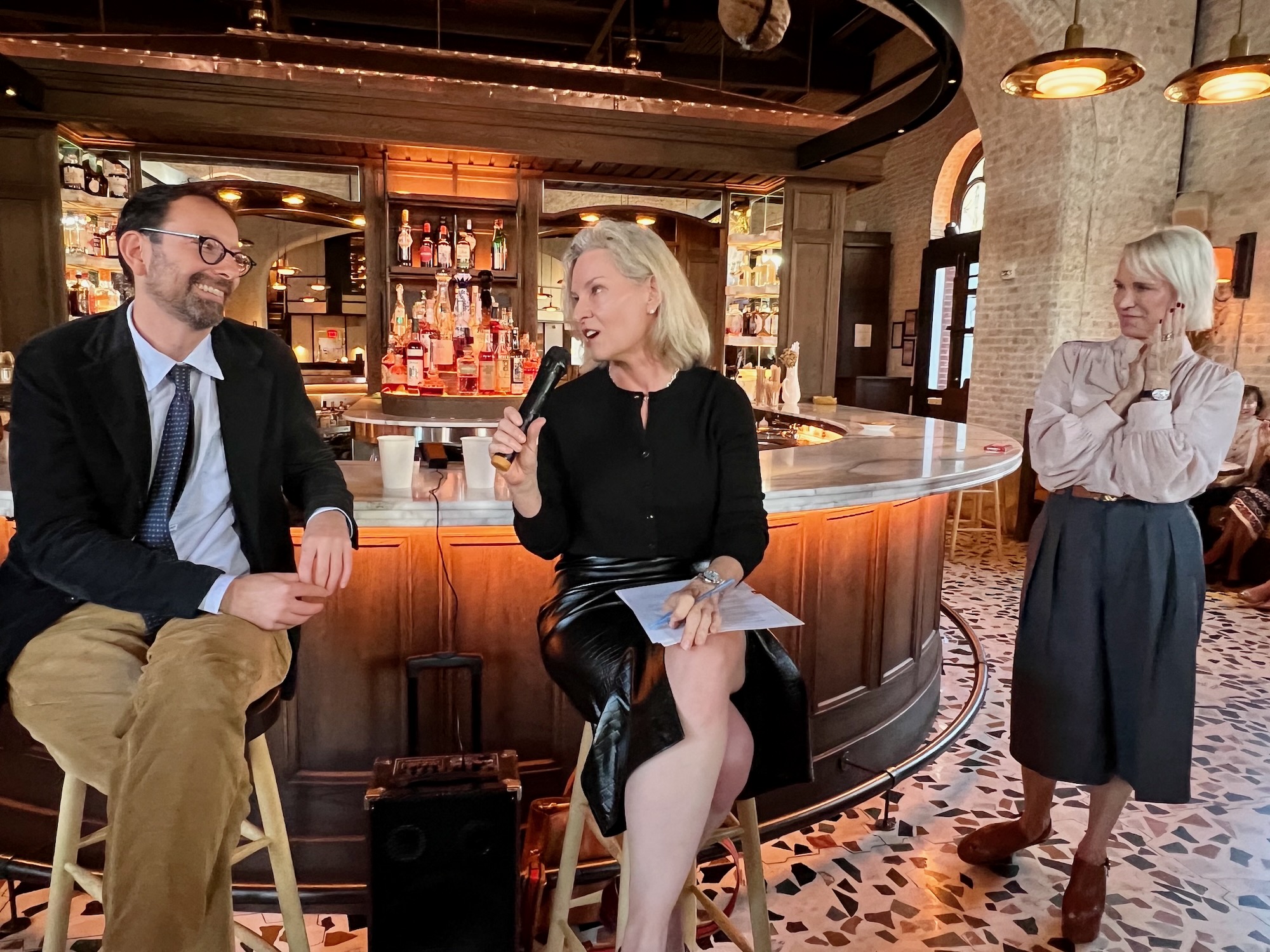 Jason Horowitz, Mary Louise Kelly and Elizabeth Miller at Ozzeria Mozza