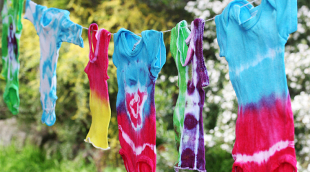 Tie dye shirts hanging to dry