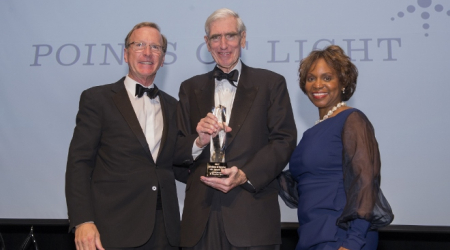 C. Boyden Gray flanked by Points of Light Chair Neil Bush, &amp; Natalye Paquin, CEO Points of Light