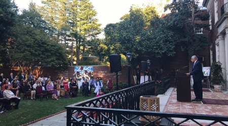 Former U.S. Ambassador to Afghanistan and Iraq Zalmay Khalilzad speaks at the Embassy of Afghanistan