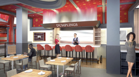 The restaurant's Dumpling Bar is a centerpiece of the Washington Harbour restaurant, set to reopen soon.