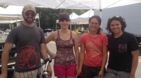 Volunteers Ryan Scholl, Meghan Madden, Jen Evans and Michelle of Bloomingdale power The Bike House