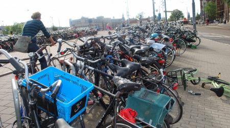 In Amsterdam, bikes near the train station