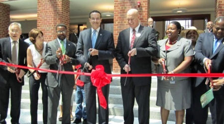 About to cut the red ribbon: City Administrator Allen Lew, Ward 3 Councilmember Mary Cheh, Chairman Kwame Brown, Mayor Vincent G