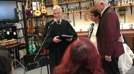 D.C. Superior Court Judge Gregory Mize with Myrna Sislen and Bill Rice as they renew vows to celebrate 25 years of marriage