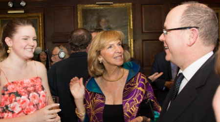 Wendy Benchley (center) chats with H.S.H Prince Albert II and at left her granddaughter Kate Turner