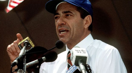 Governor Mario Cuomo speaking at a rally in 1991