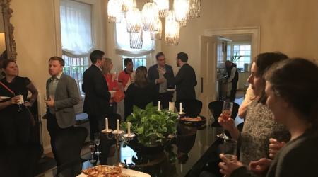 The Long Space Age author Alexander Alex MacDonald at the home of Juleanna Glover, who hosted a party celebrating the new book