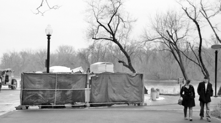 This staging area was removed last week from a waterside entrance to the park after being stored there for more than a year.