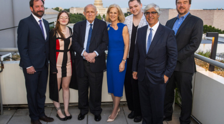 Christie Hefner with the 2019 honorees: George Luber, Grace Marion, Floyd Abrams, Christie Hefner, Christian Bales, Ted Boutrous