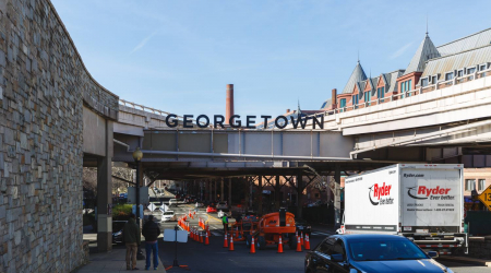 Mock-up lettering above Whitehurst Freeway