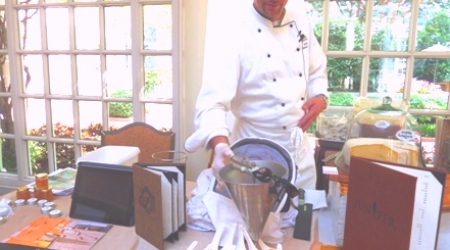 Juniper Chef Ian Bens serving Fairmont honey over Smethe cheese