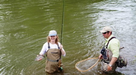 Katherine Hoffman and Jaocb Ott fly-fishing at The Greenbrier