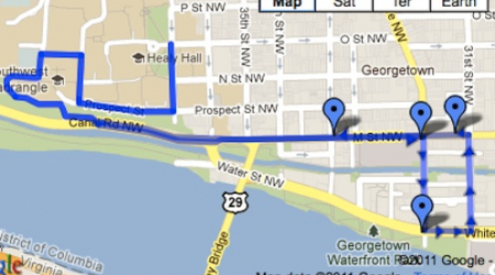 The shuttle route from the Georgetown University campus to M Street