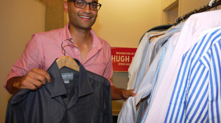 Co-founder and CEO, Pranav Vora with Hugh &amp; Crye shirts