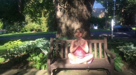 Katherine Tallmadge Engaging in Mindfulness Meditation in the Bucks County, PA Countryside June 2017