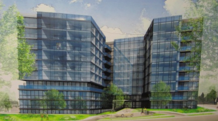 Drawing of the apartment building planned for Connecticut Avenue at Military Road, NW, by Calvin Cafritz Enterprises