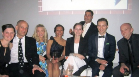 On the couch: Betsy Abdella, Brian Kraft, Kelly Finnigan, Tisha Allen, Kate Ritson, Tim Abdella, Bill Marzella, John Liebert