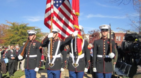 The Marine Corps Color Guard at the Hill Center opening on Saturday