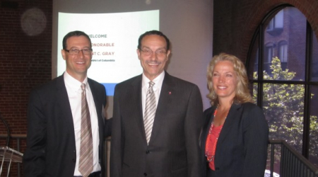 Mayor Gray (center) with Joe Sternlieb, BID CEO, and Crystal Sullivan, the president