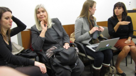 Hope Solomon (left) and her mother Gerri with Shaun Courtney of the Georgetown Patch and Jeniifer Altemus before the meeting