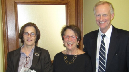 Middle C Music owner Myrna Sislen (center) with Councilmembers Mary Cheh and Jack Evans