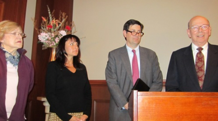 Pat Scolero (left) of Burleith, Jennifer Altemus of Georgetown, Erik Smulson of GU and Ron Lewis, chair of ANC2E