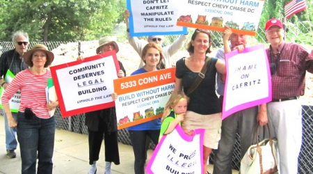 Chevy Chase residents demonstrate against the project at 5333 Connecticut Ave.