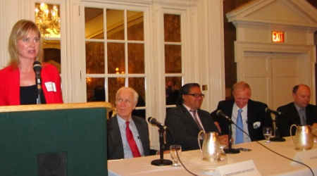 Janine Schoonover (left) with Jim Moody, Ray Regan, Jack Evans and Payson Peabody