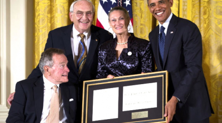 President George H.W. Bush joined President Obama at the White House to present the award.