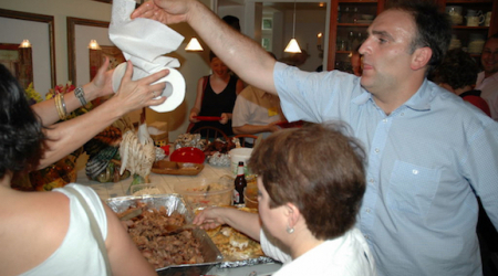 Chef José Andrés serving Smithsonian Folklife Festival-Food Culture USA-chefs, volunteers and friends in my kitchen